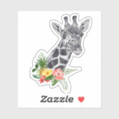 Sticker Giraffe aquarelle avec Bouquet tropical (Feuille)