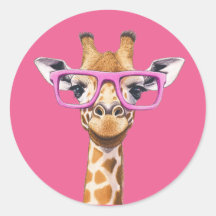 Sticker Giraffe avec lunettes roses