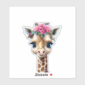 Sticker Giraffe Bébé mignonne avec Fleurs et Holly (Feuille)
