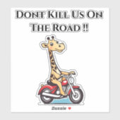 Sticker Giraffe Cartoon À Moto, (Feuille)