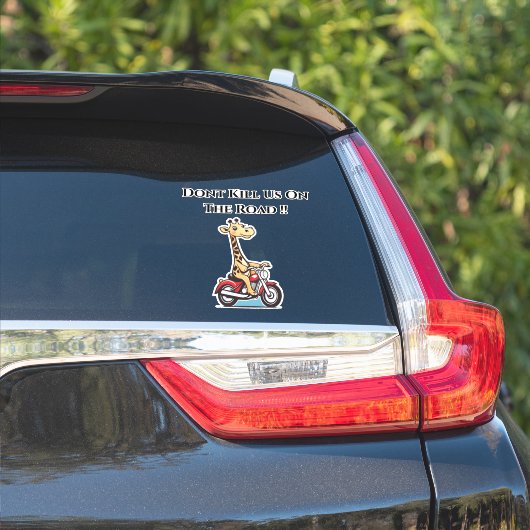 Sticker Giraffe Cartoon À Moto, (Côté voiture)