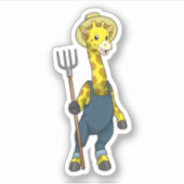 Sticker Giraffe en fermier avec Pitchfork (Devant)