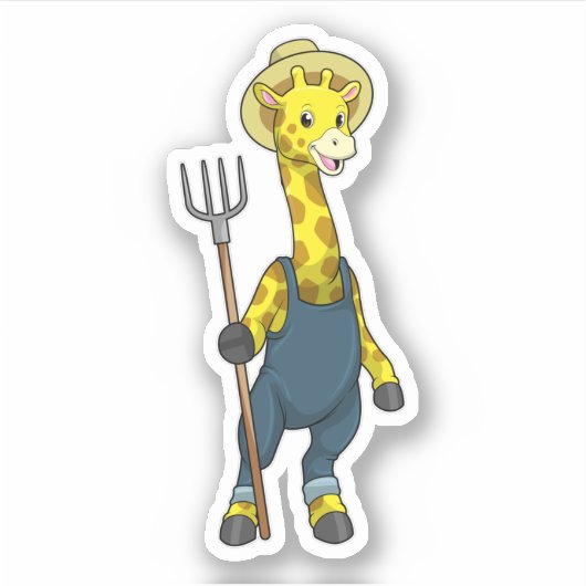 Sticker Giraffe en fermier avec Pitchfork (Devant)