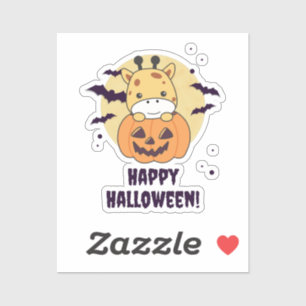 Sticker Giraffe En Giraffes Cute Citrouille Joyeux Hallowe