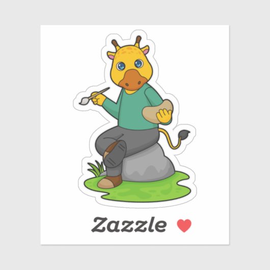 Sticker Giraffe en peintre avec pinceau (Feuille)