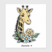 Sticker Giraffe Et Fleurs De Cartoon Cute (Feuille)