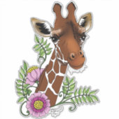 Sticker Giraffe Fleurs de Portrait Jaunes (Devant)