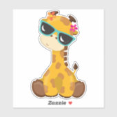 Sticker Giraffe Mignonne, Giraffe Avec Lunettes De Soleil, (Feuille)