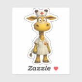 Sticker Giraffe Nurse Cartoon � Héros de soins de santé Wh (Feuille)