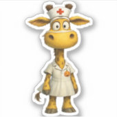 Sticker Giraffe Nurse Cartoon � Héros de soins de santé Wh (Devant)