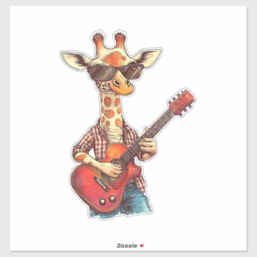 Sticker Giraffe Portant des lunettes de soleil Jouer Guita (Feuille)