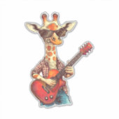 Sticker Giraffe Portant des lunettes de soleil Jouer Guita (Devant)