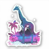 Sticker Giraffe Synthwave Vaporwave Art (Devant)