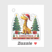 Sticker Giraffe Ugly Christmas Sweaters Funny Santa Hat Li (Feuille)
