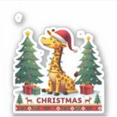 Sticker Giraffe Ugly Christmas Sweaters Funny Santa Hat Li (Devant)