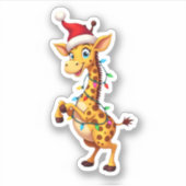 Sticker Giraffe Xmas Lighting Funny Santa Giraffe Christma (Devant)