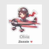 Sticker Girl Flying Airplane cute cartoon Personalized (Feuille)