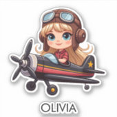 Sticker  Girl Flying Airplane cute cartoon Personalized (Devant)