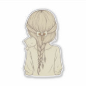 Sticker Girl with Braid and Cat Illustration – Soft Pastel (Devant)