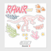 Sticker Girls Cute Raw-Some Pink Dinosaur Kids  (Feuille)