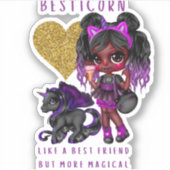 Sticker Girls Friend Cadeau Black Unicorn Besticorn Magie (Devant)