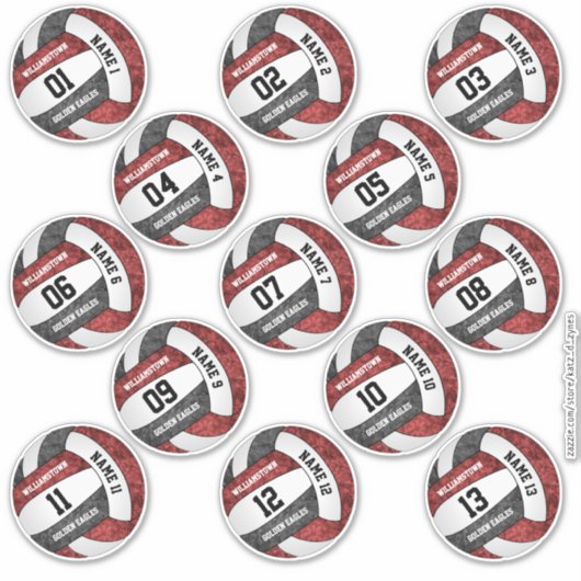 Sticker girly maroon noir volleyball noms de joueur jeu 13 (Devant)