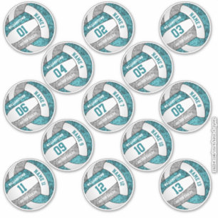 Sticker girly turquoise joueur de volley-ball gris noms en