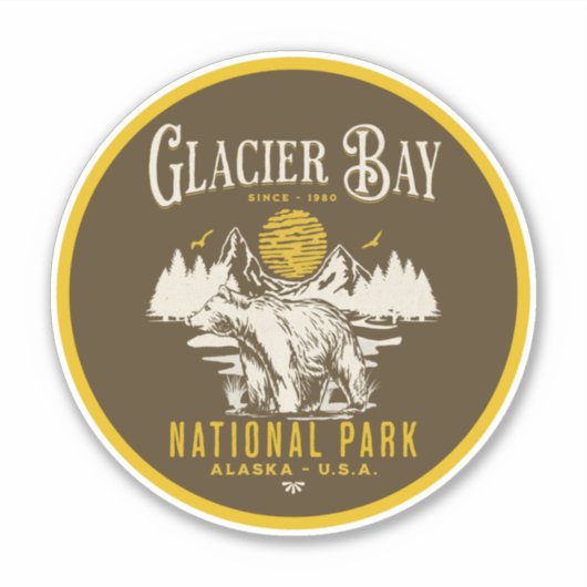 Sticker Glacier Bay National Park Retro Nature Scene (Devant)