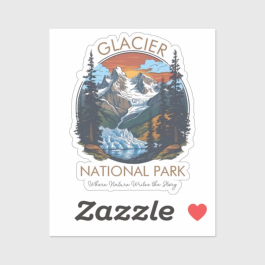 Sticker Glacier National Park Retro Mountain  (Feuille)