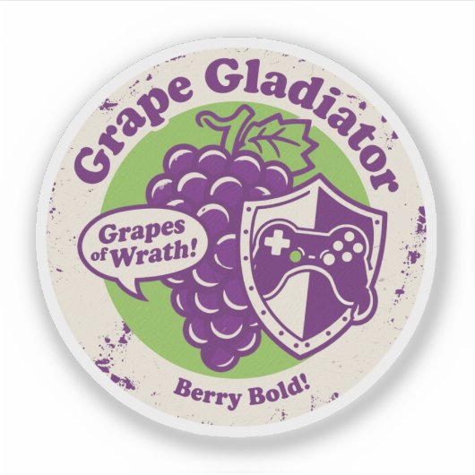 Sticker Gladiateur de raisin drôle jeu et nourriture pun g (Devant)