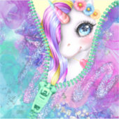 Sticker Glam arc-en-ciel blanc licorne Peek-A-Boo Zipper (Devant)