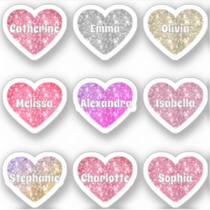 Sticker Glam Girly Sparkle Parties scintillant Hearts Noms