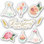 Sticker Glamping Under the Stars Camping Anniversaire Thèm (Devant)