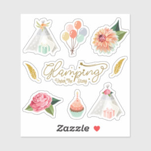 Sticker Glamping Under the Stars Camping Anniversaire Thèm