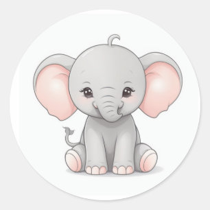 Sticker, Glimlachende Baby Olifant met Blush Cheek Ronde Sticker