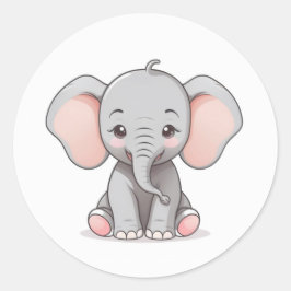 Sticker, Glimlachende Baby Olifant met Blush Cheek Ronde Sticker