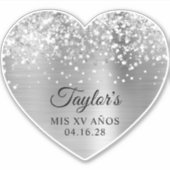 Sticker Glitterie Silver Foil Mis XV Años Forme cardiaque (Devant)