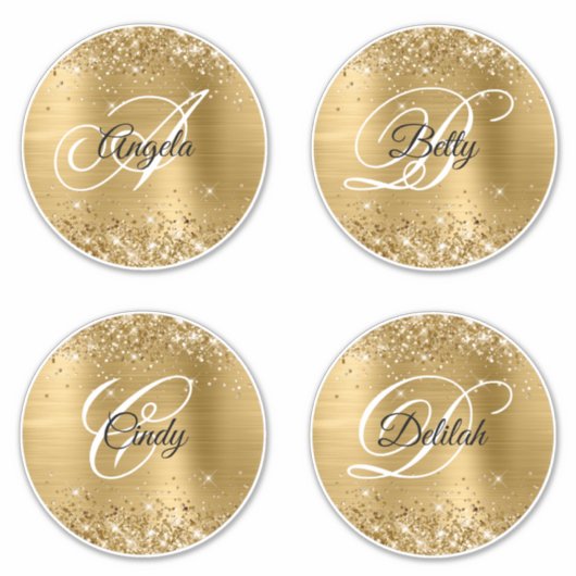 Sticker Glittery Gold 6" Cercles Fancy Monogramme (Devant)