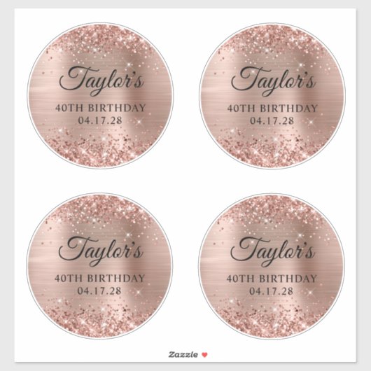 Sticker Glittery Rose Gold 6" Cercles 40e anniversaire (Feuille)
