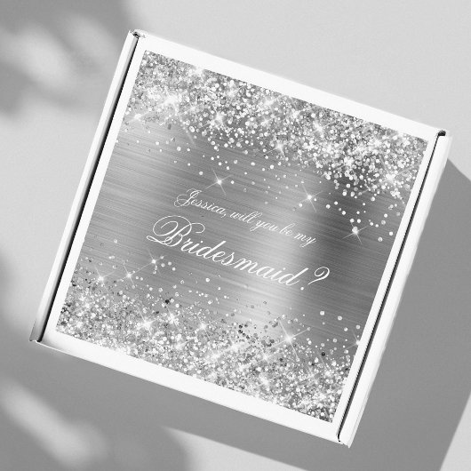 Sticker Glittery Silver Bridesmaid Proposition boîte cadea