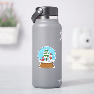 Sticker Globe de neige avec le cardinal Snowman et Pine Tr
