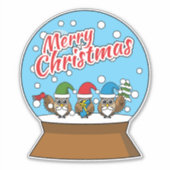 Sticker Globe des neiges avec trois Chouettes Gnomes (Devant)