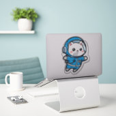 Sticker Glossy Transparent -Cute Astronaut Cat 8x8 (Ordinateur portable sur le bureau)
