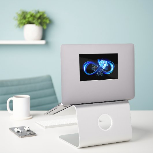 Sticker Glowing infinity with blue rose (Ordinateur portable sur le bureau)