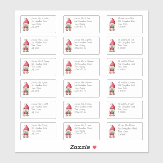 Sticker Gnome de Noël mignon Nom et adresse individuels (Feuille)
