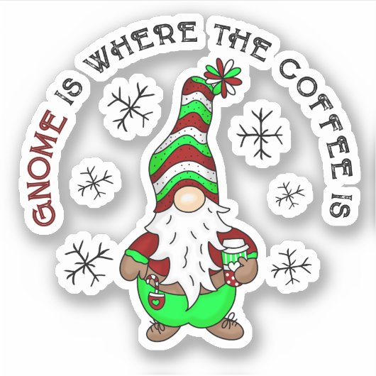 Sticker Gnome est l'endroit où se trouve le café | Noël mi (Devant)