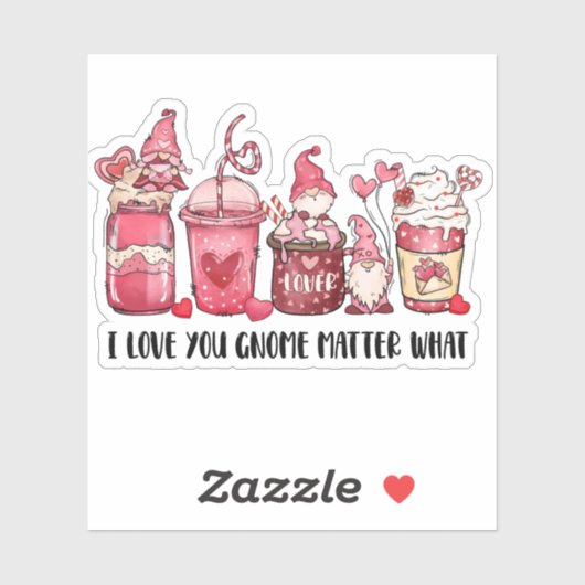 Sticker Gnome Love You Pink Red Coffee Valentine's (Feuille)