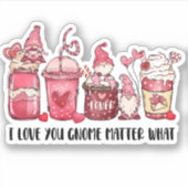 Sticker Gnome Love You Pink Red Coffee Valentine's (Devant)