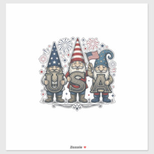 Sticker Gnome Patriotique USA Vintage Chemise du Quatre Ju