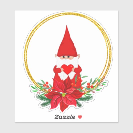 Sticker Gnome & Poinsettia de Noël en Cercles d'or (Feuille)